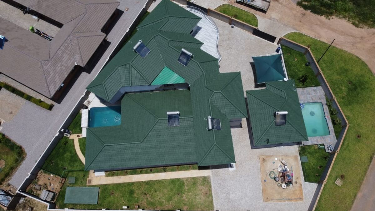 Residential estate with pools, aerial view